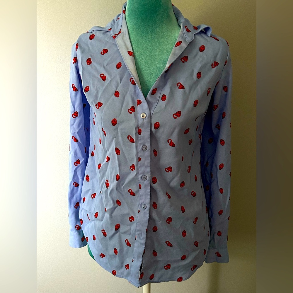 Ann Taylor Blue Button Down Shirt with Red Print